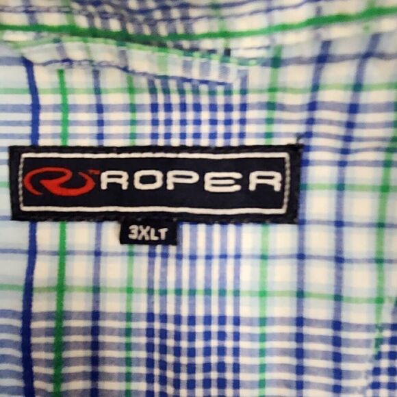 Roper Long-Sleeve Button-up Men's Size 3XLT Green and Blue Checkered Shirt H6 - Picture 7 of 7